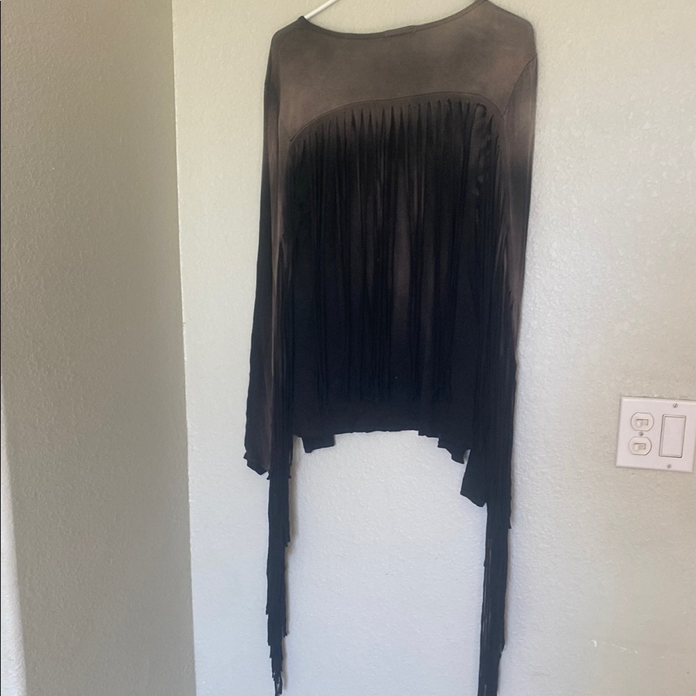 T Party Fashion Black and Gray Fringe Top